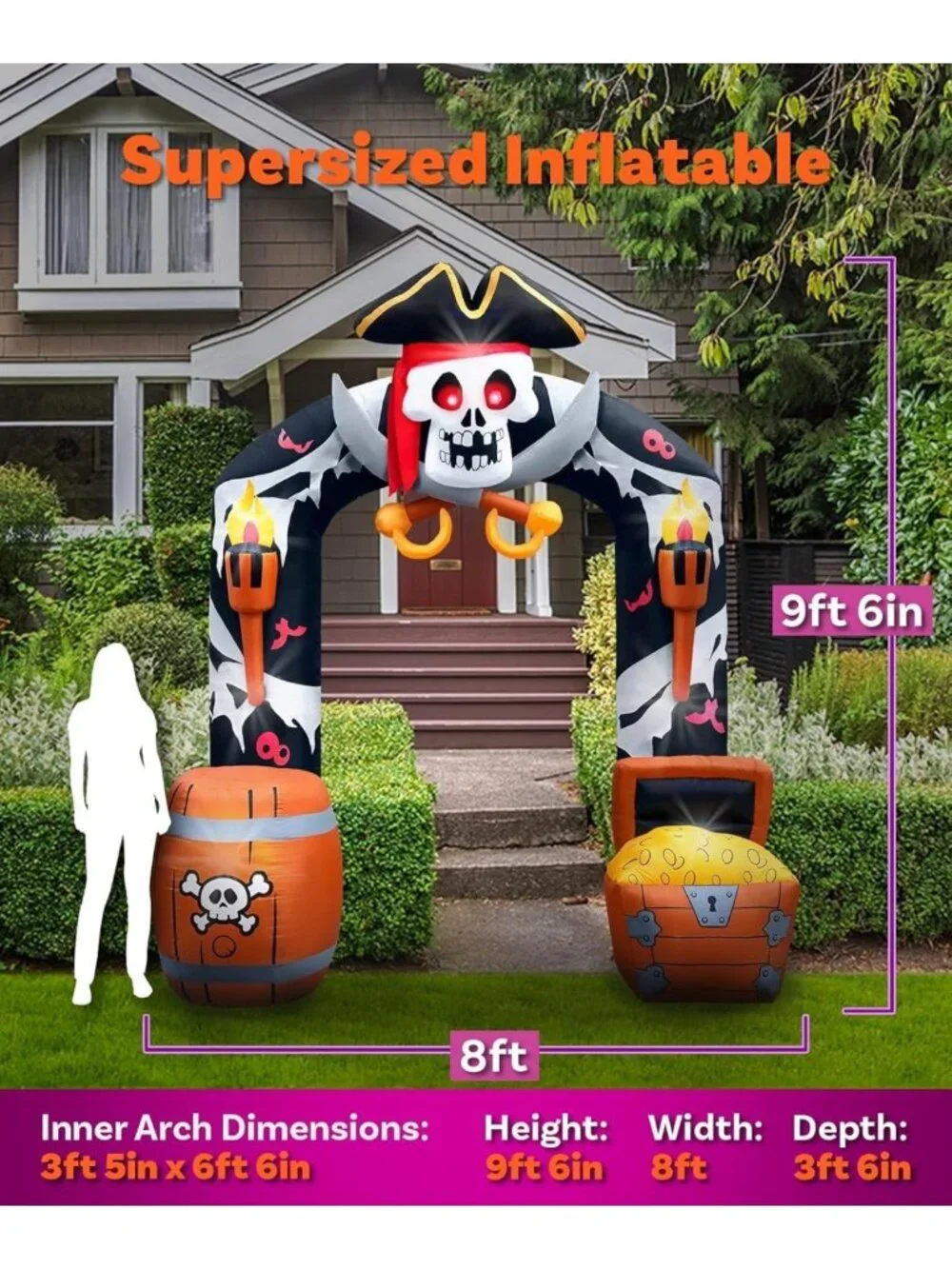 9.5FT Halloween Pirate Skull Archway Inflatable Outdoor Decoration - Spooky Fun!